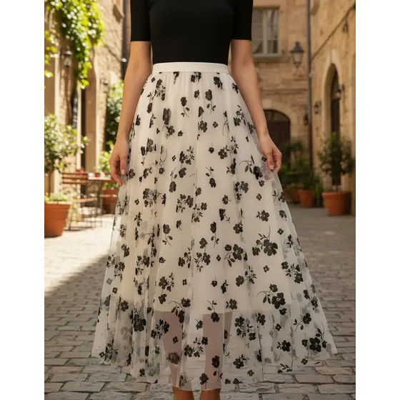 Saia Dupla Face Fina De Tule Para Moda Primavera / Verão