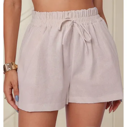 Shortinho Feminino Short Em Linho Cintura Alta Bermuda Verão