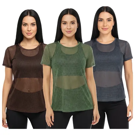 Kit 3 Blusa Tela Feminina Transparente Academia Fitness
