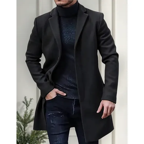 Casaco Masculino De Lã Formal Com Design De Peito Único