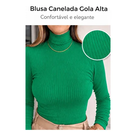 Blusa Feminina Gola Alta Canelada Cacharrel Segunda Pele