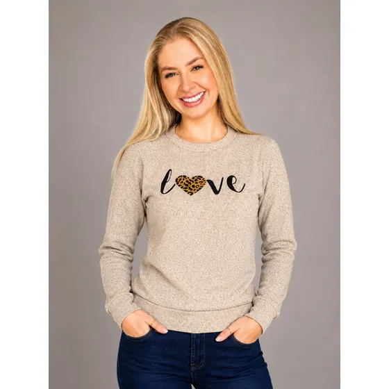 Blusa Feminina Inverno Estampa Love Manga Longa Quente