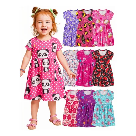 Kit 5 Vestidos Meninas Leve Infantil Verão Estampado Atacado