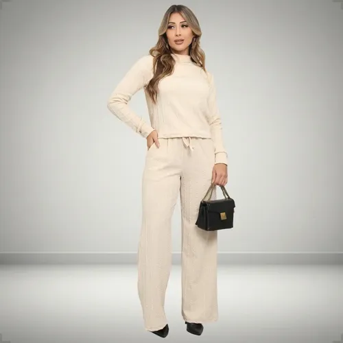 Conjunto Feminino De Frio Lãzinha Calça E Blusa Gola Alta