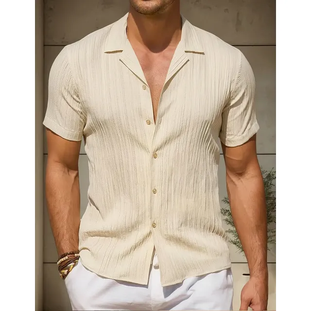 Camiseta Social Masculina Listrada Manga Curta Praia Modas