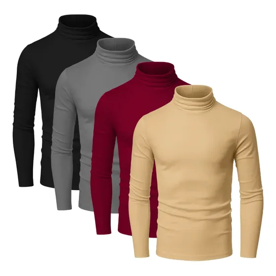 Kit 4 Blusa Cacharrel Masculino Gola Alta Canelado Camisa