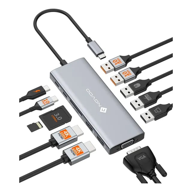 Novoo Hub Usb C 12 Em 1 Adaptador Hdmi 4k Vga Usb 3.2 10gbps