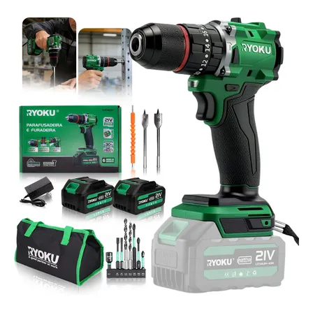 Parafusadeira Furadeira De Impacto Brushless 2 Bateria Ryoku