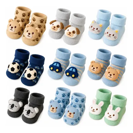 Kit 04 Pares Meia Bebê Bichinho Infantil Inverno Pelúcia 3 D