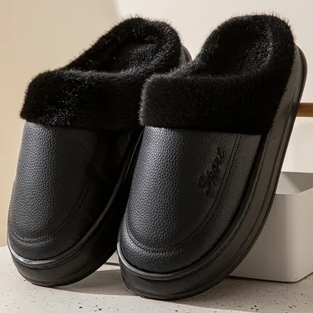 Pantufas De Couro E Algodão Macio