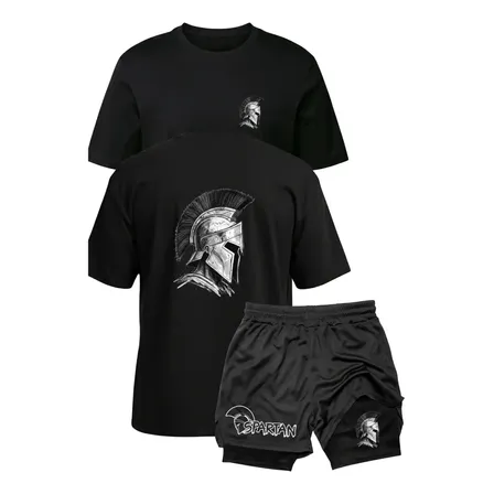 Kit Camiseta Spartano + Short 2 Em 1 Dry Fit Academia Treino