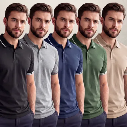 Kit 5 Camisa Polo Premium Masculina Tecido Algodão Casual