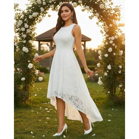 Vestido Racy Modas Noiva Midi Renda Alta Sem Mangas