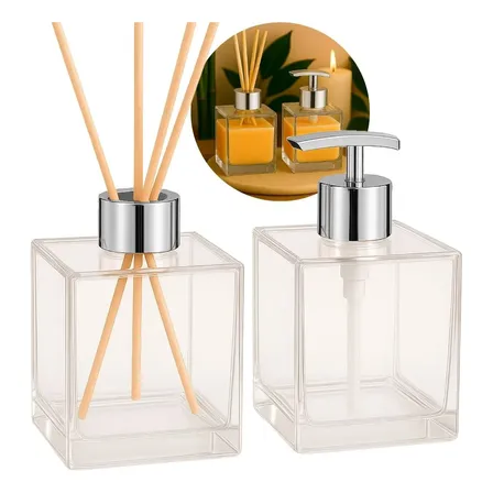 Kit Vidros Cubo 250 Ml (1 Sabonete Cromado + 1 Difusor Luxo)