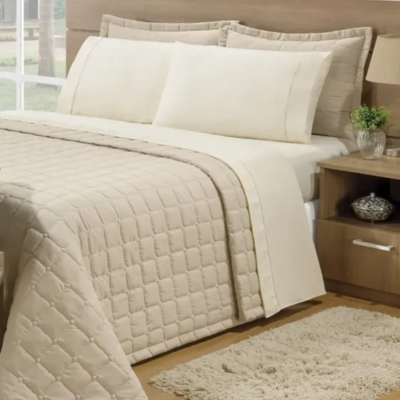Kit Cobre Leito Colcha Queen 3 Peças Matelassê Linda Casa