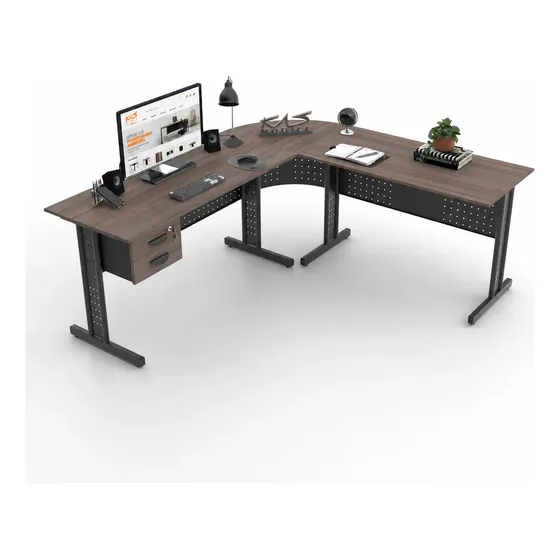 Kit De Mesa Em L 180x160 Para Escritório Várias Cores