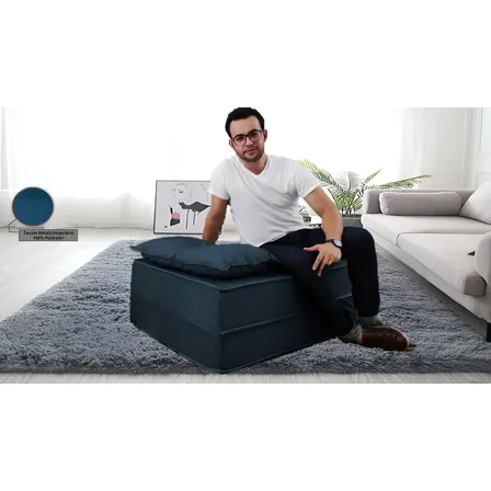 Puff Cama Dobravel Solteiro D40 - 3 Em 1 Cor Azul
