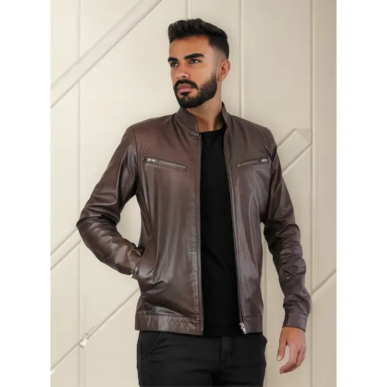 Blusa De Couro 100% Bovino Legítimo Gola Padre Masculina 254