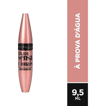 Máscara de Cílios À Prova d'Água, Efeito Leque Volume e Definição Longa Duração, Não Empelota e Não Forma Grumos, Cor Preto Intenso, Cílios Sensacionais Maybelline NY 9,5ml