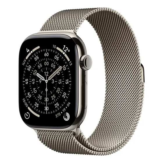 Apple Watch Series 11 GPS + Cellular - Caixa natural de titânio – 46 mm - Pulseira natural estilo milanês – M/G - Distribuidor Autorizado
