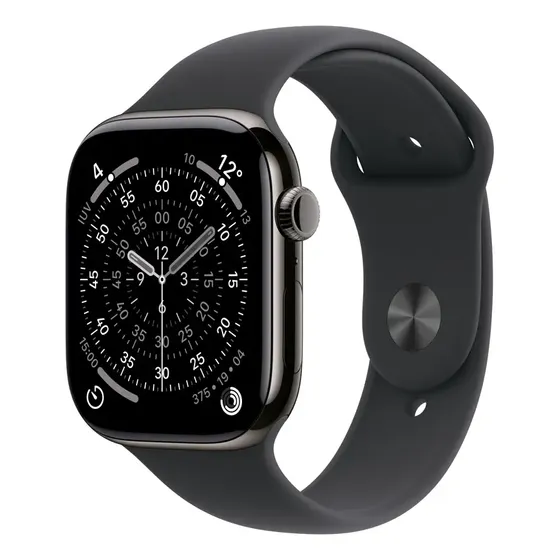 Apple Watch Series 11 GPS + Cellular - Caixa ardósia de titânio – 46 mm - Pulseira esportiva preta – M/G - Distribuidor Autorizado