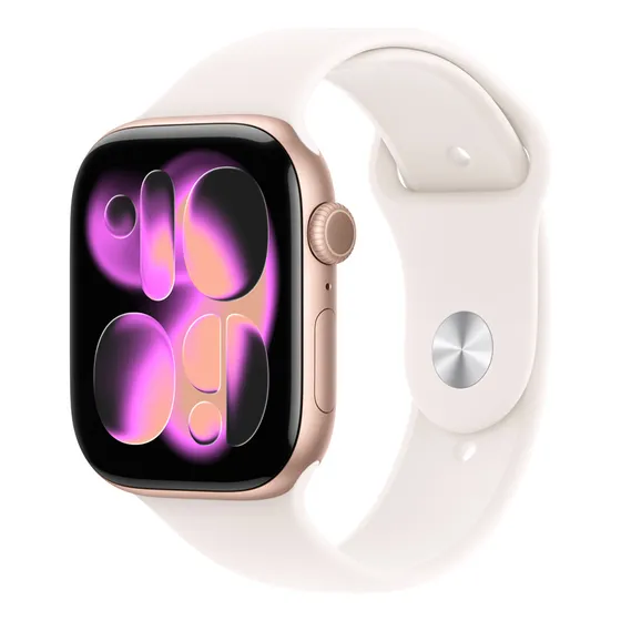 Apple Watch Series 11 GPS - Caixa cor de ouro rosa de alumínio – 46 mm - Pulseira esportiva blush-clara – P/M - Distribuidor Autorizado