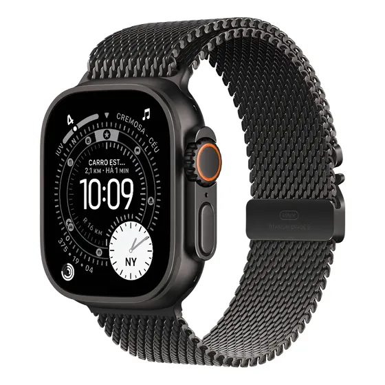 Apple Watch Ultra 3 Gps + Cellular Caixa Preta De Titânio 49 Mm Pulseira Preta Estilo Milanês De Titânio P - Distribuidor Autorizado Preto