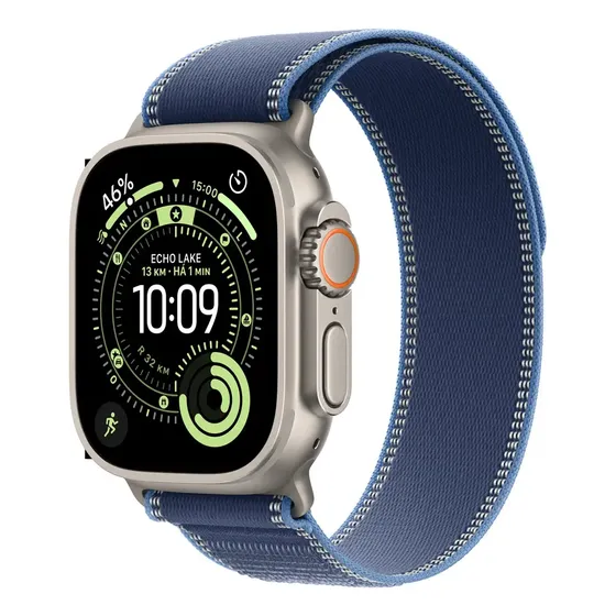 Apple Watch Ultra 3 GPS + Cellular • Caixa natural de titânio – 49 mm • Pulseira loop Trail azul/azul-brilhante – P/M - Distribuidor Autorizado