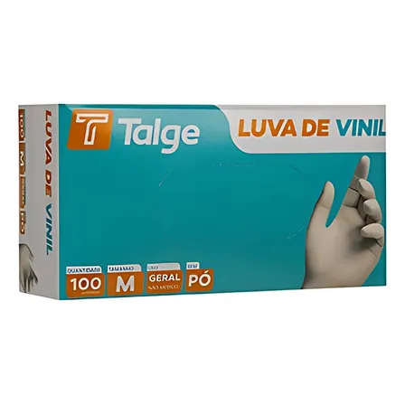 Luva Descartável Vinil Sem Pó Talge Tamanho M 1000 Unidades