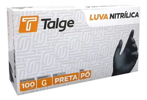 Luvas descartáveis antiderrapantes Talge Luva Nitrílica cor preto tamanho G de nitrila x 100 unidades