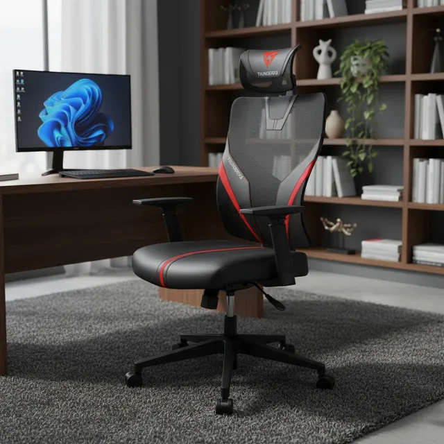 Cadeira Gamer Thunderx3 Yama1 Preta Vermelha Ergonômica C/ Encosto Reclinável Preto/vermelho Malha