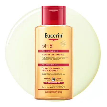 EUCERIN Óleo de Limpeza Corporal pH5 200ml, Banho, Óleos Naturais, Sabonete Líquido, Dexpantenol