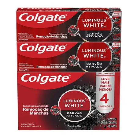 Creme Dental Colgate Luminous White Carvão Ativado 70g 4 Un