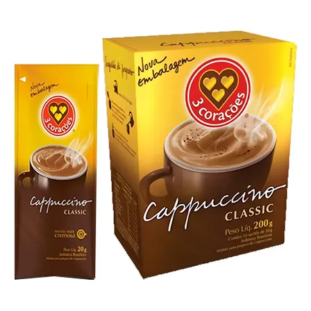 Café Instantâneo Cappuccino 3 Corações Cappuccino Classic Sem Glúten Caixa 200g
