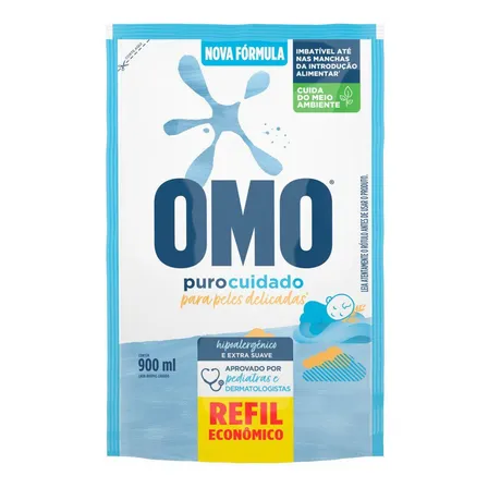 Sabão Líquido Omo Puro Cuidado Sachê Refil 900 ml