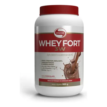 Whey Fort 3w Vitafor Proteina Em Po Sabor Chocolate. Em Pote De 900g