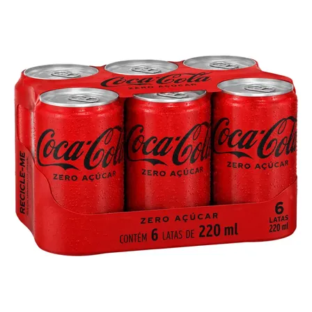 Pack Refrigerante Zero Açúcar Coca-Cola Mini Lata 6 Unidades 220ml Cada