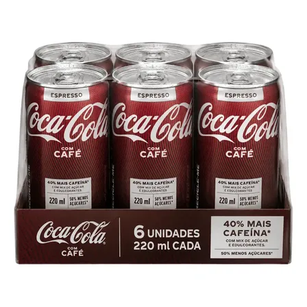 Pack Refrigerante Café Espresso Coca-Cola Mini Lata 6 Unidades 220ml Cada