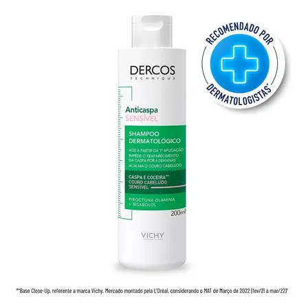 Shampoo Anticaspa Sensível Acalma Couro Cabeludo e Remove a Caspa desde o Primeiro Uso Com Ação Antirrecidiva 6 Semanas Sem Sulfato Dercos Vichy 200ml