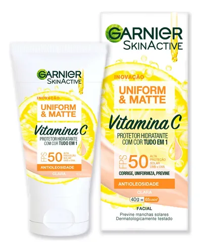 Protetor Solar Hidratante Facial Com Vitamina C, Efeito Matte E Ação Redutora De Manchas, Cor Clara, Uniform & Matte Garnier, 40g
