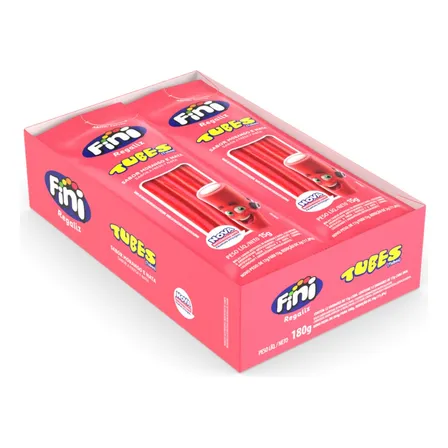 Bala De Gelatina Fini Tubes Sabor Morango Com 12 Unidades