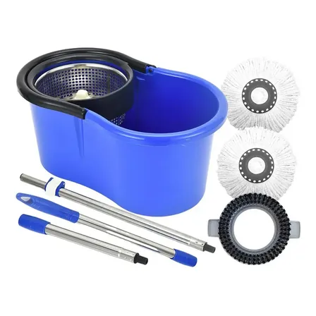 Perfect Mop Inox 360 Pro Balde Giratório Microfibra Limpeza 12l Azul Claro