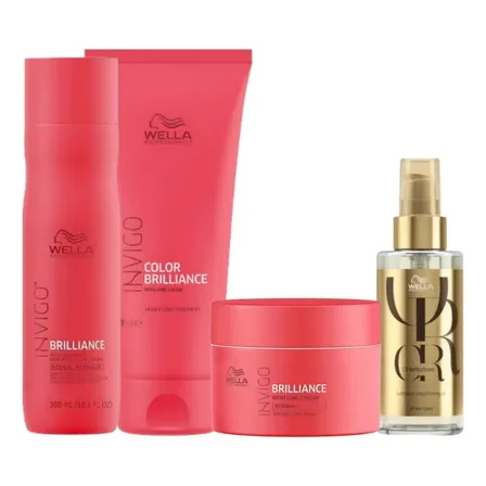 Kit Wella - Sh 250ml Cond 200ml Másc 150ml Brill + Oil 100ml