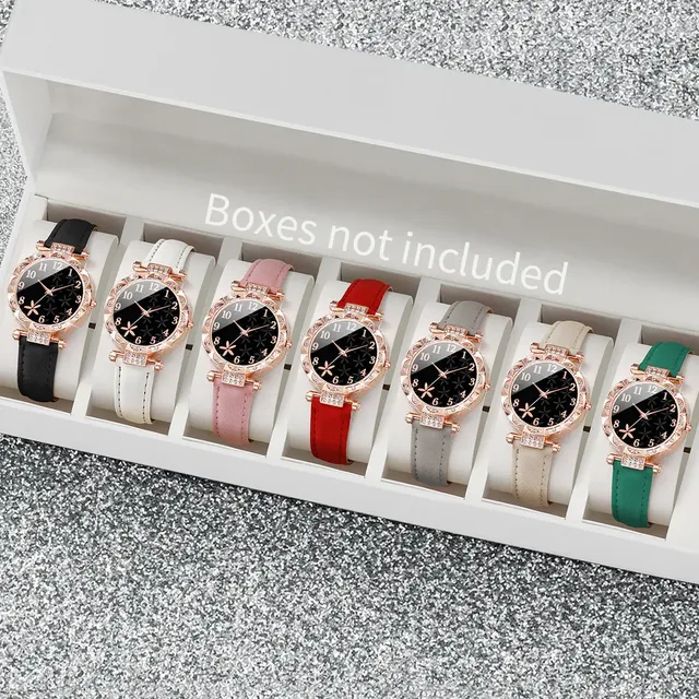 Conjunto De Relógios Femininos 7pcs Flor Pulseira Couro
