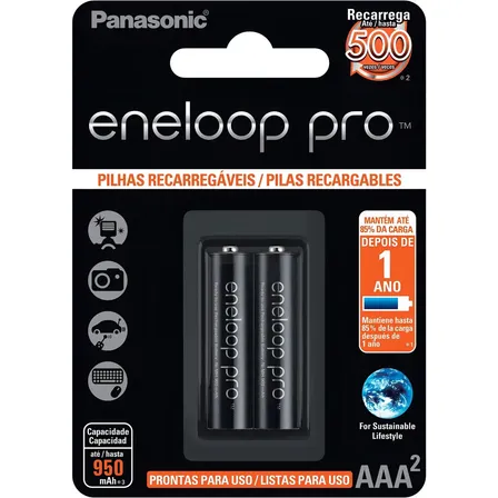 Pilha Recarregável Panasonic Eneloop Pro AAA - ct c/02 unidades