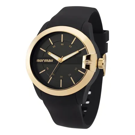Relógio De Pulso Mormaii Mopc21jag/8p Com Corria De Poliuretaneo Cor Preto - Bisel Dourado