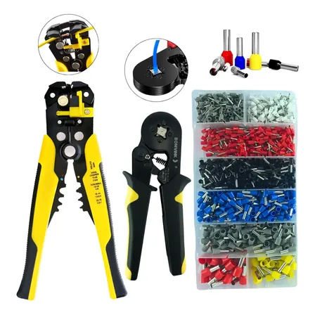 Kit Alicate Crimpar Descascador 1200 Terminais Ilhós Tubular