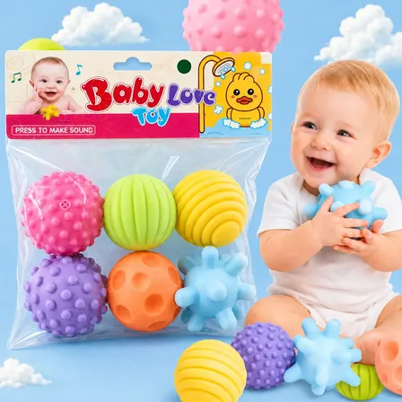 Kit 6 Bolas Sensorial Tátil Mordedor Para Bebe Montessori
