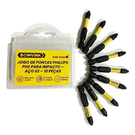 Jogo Com 10 Bits Phillips Ph2 Impacto Magnético Aço S2 50mm