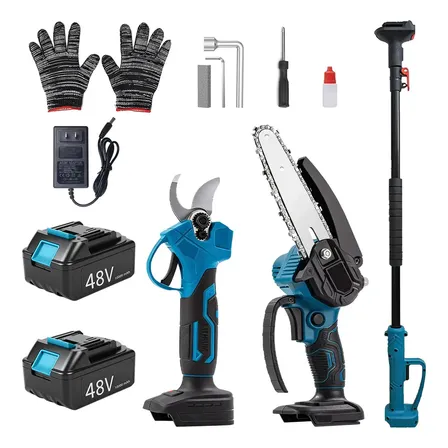 Kit Ferramentas Poda 3 Em 1 Motosserra Tesoura Extensor 48v Azul